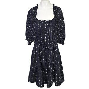 MOTHER The Run Wild Dress Dotted Line Cotton, Tie Waist, Puff Sleeve, Large, NWT